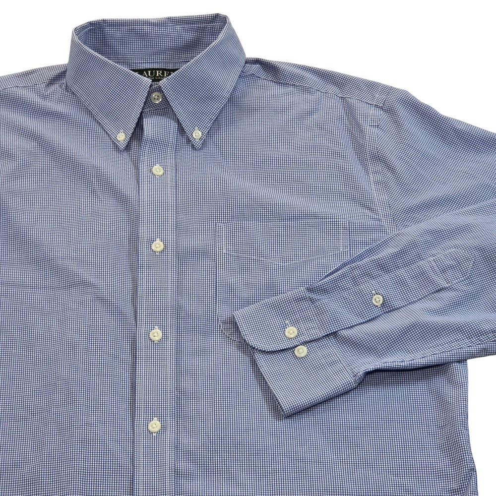 Lauren Ralph Lauren Classic Fit Non Iron Blue Gingham Dress‎ Shirt Mens 15.5 M